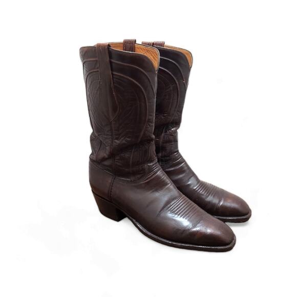 Lucchese Western Cowboy Boots Smooth Brown Goat Leather Men's Size 10.5